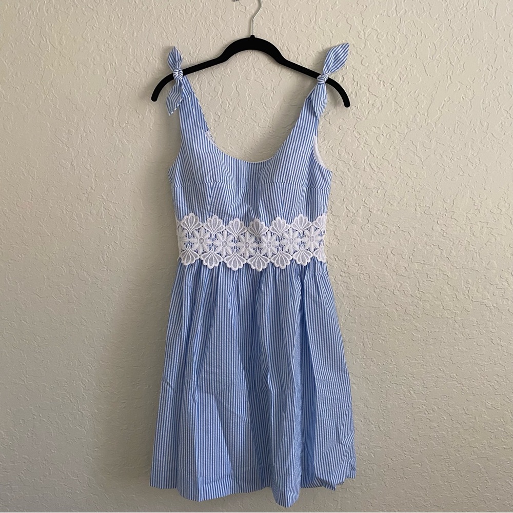 Lily Pulitzer Tessa Coastal Blue Seersucker white striped dress